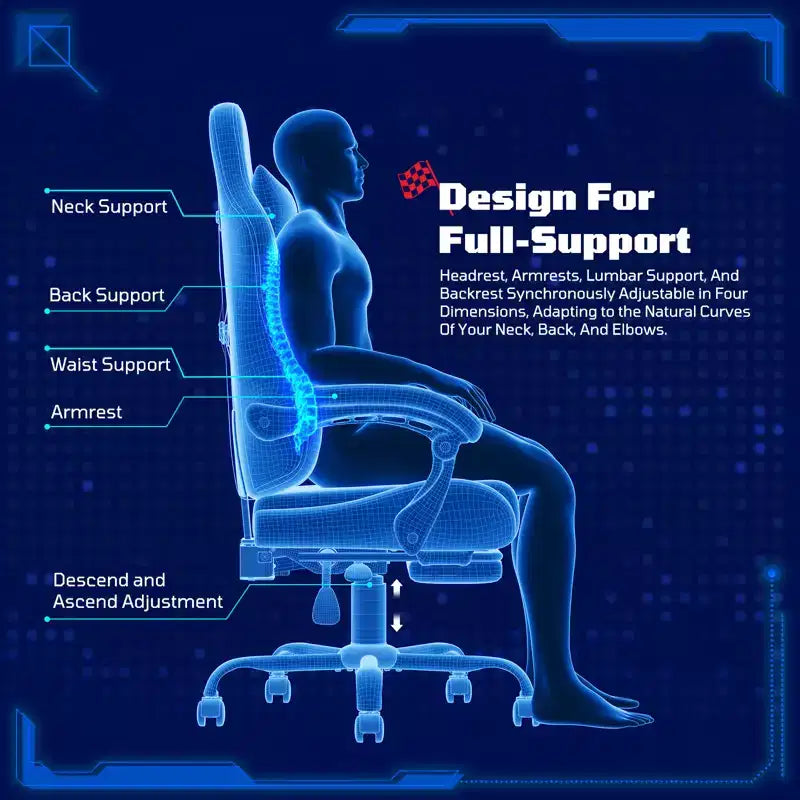 RSPGAME Sedia da Gaming Ergonomica di Base per Adulti, Sedie da Ufficio in Pelle PU con Supporto Lombare Vibrante e Poggiapiedi Retrattile, Sedie per Computer per la Casa
