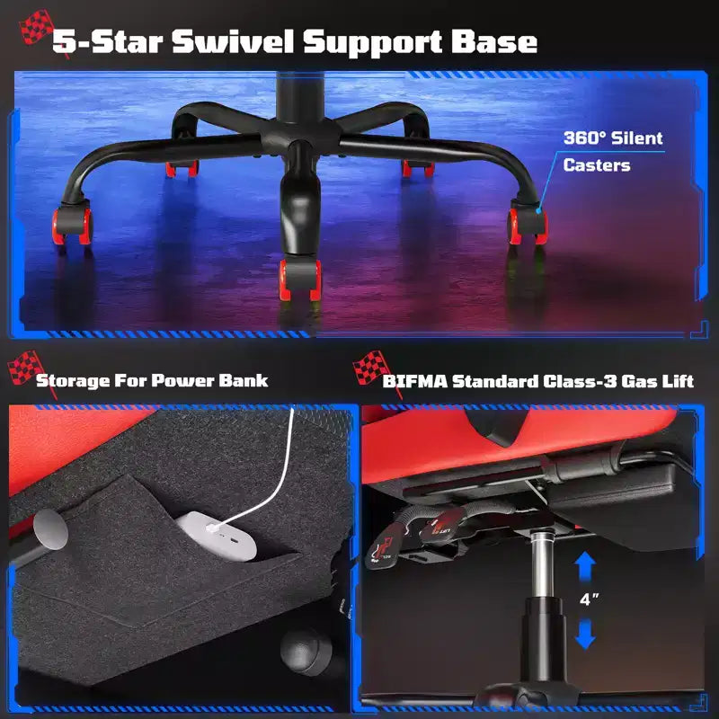RSPGAME Sedia da Gaming Ergonomica di Base per Adulti, Sedie da Ufficio in Pelle PU con Supporto Lombare Vibrante e Poggiapiedi Retrattile, Sedie per Computer per la Casa