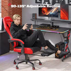 RSPGAME Sedia da Gaming Ergonomica di Base per Adulti, Sedie da Ufficio in Pelle PU con Supporto Lombare Vibrante e Poggiapiedi Retrattile, Sedie per Computer per la Casa