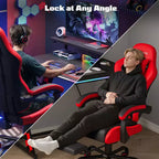 RSPGAME Sedia da Gaming Ergonomica di Base per Adulti, Sedie da Ufficio in Pelle PU con Supporto Lombare Vibrante e Poggiapiedi Retrattile, Sedie per Computer per la Casa