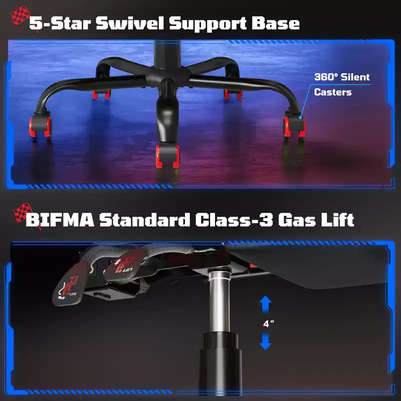 RSPGAME Sedie da Gaming Ergonomiche di Base per Adulti, Sedie da Ufficio in Pelle PU con Supporto Lombare, Cuscino a Molle Insacchettate e Poggiapiedi Retraibile