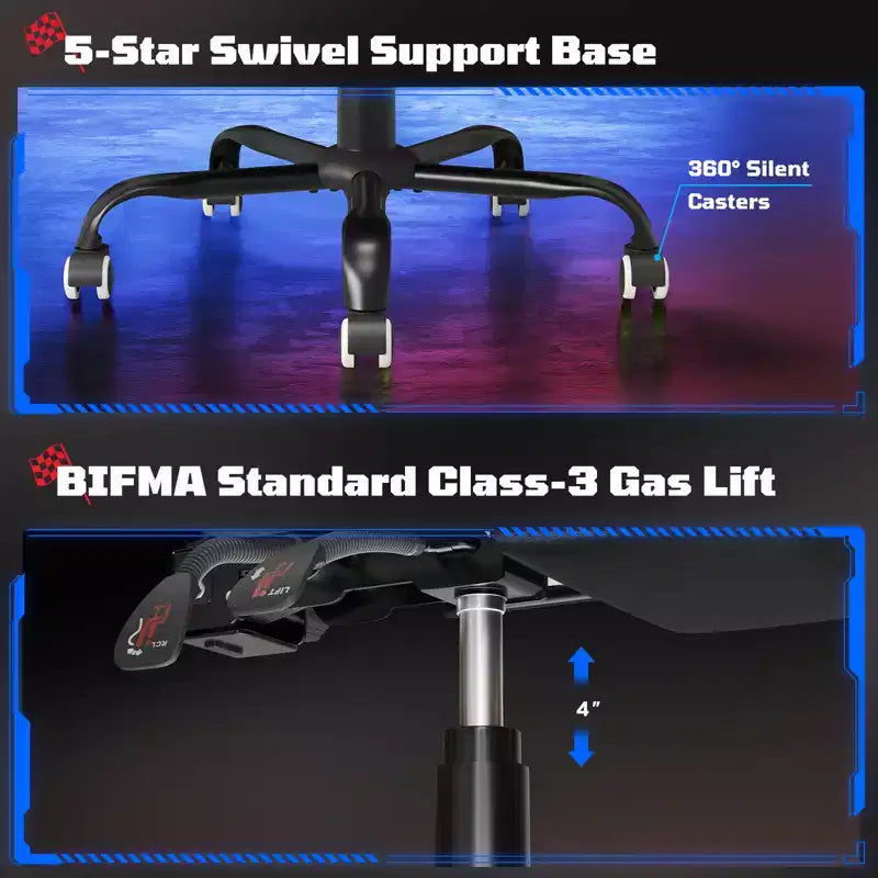 RSPGAME Sedie da Gaming Ergonomiche di Base per Adulti, Sedie da Ufficio in Pelle PU con Supporto Lombare, Cuscino a Molle Insacchettate e Poggiapiedi Retraibile