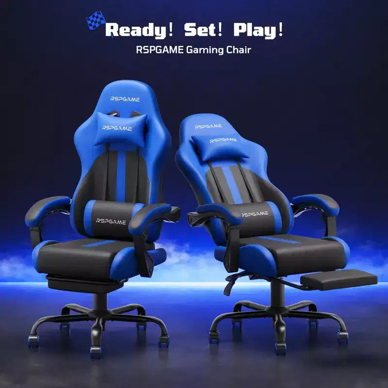 RSPGAME Sedie da Gaming Ergonomiche di Base per Adulti, Sedie da Ufficio in Pelle PU con Supporto Lombare, Cuscino a Molle Insacchettate e Poggiapiedi Retraibile