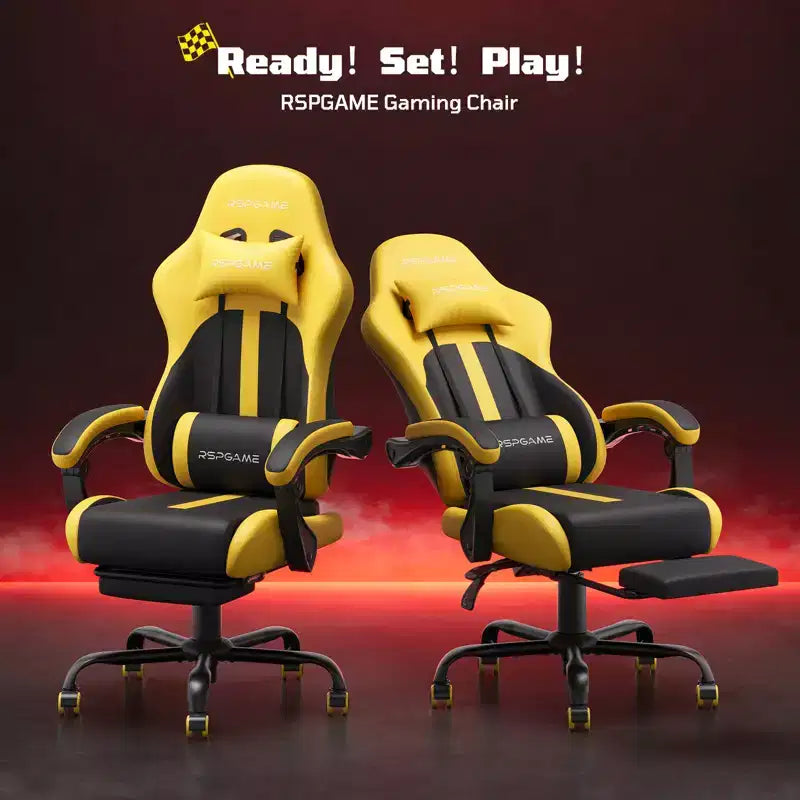RSPGAME Sedie da Gaming Ergonomiche di Base per Adulti, Sedie da Ufficio in Pelle PU con Supporto Lombare, Cuscino a Molle Insacchettate e Poggiapiedi Retraibile