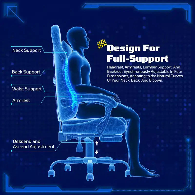 RSPGAME Sedie da Gaming Ergonomiche di Base per Adulti, Sedie da Ufficio in Pelle PU con Supporto Lombare, Cuscino a Molle Insacchettate e Poggiapiedi Retraibile