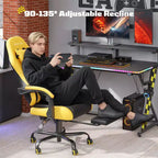 RSPGAME Sedie da Gaming Ergonomiche di Base per Adulti, Sedie da Ufficio in Pelle PU con Supporto Lombare, Cuscino a Molle Insacchettate e Poggiapiedi Retraibile