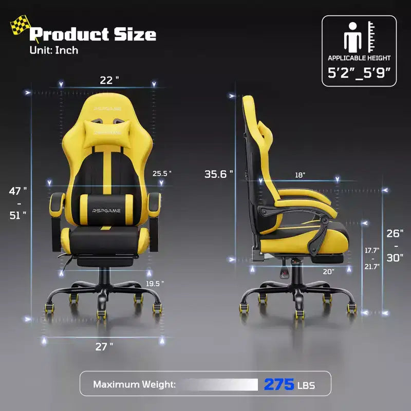 RSPGAME Sedie da Gaming Ergonomiche di Base per Adulti, Sedie da Ufficio in Pelle PU con Supporto Lombare, Cuscino a Molle Insacchettate e Poggiapiedi Retraibile