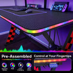 RSPGAME Basic 43 Bureau de jeu lumineux synchronisé avec la musique, support de moniteur ergonomique en forme de X, table de joueur, bureau d'ordinateur avec porte-gobelet et support de casque
