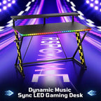 RSPGAME Basic 43 Bureau de jeu lumineux synchronisé avec la musique, support de moniteur ergonomique en forme de X, table de joueur, bureau d'ordinateur avec porte-gobelet et support de casque