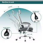 TUYOHW Sedia a Rete Girevole con Ruote Incrociate, Sedia da Ufficio con Poggiapiedi Retraibile, Sedia da Gaming con Cuscino di Supporto Lombare per Ufficio