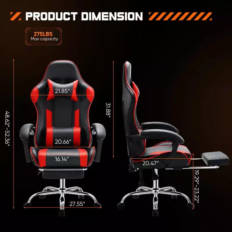 TUYOHW Sedia in Ecopelle con Rotelle e Poggiapiedi, Supporto Lombare, Braccioli Fissi, Sedia da Gaming per Ufficio