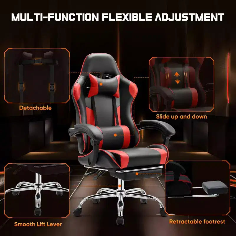 TUYOHW Sedia in Ecopelle con Rotelle e Poggiapiedi, Supporto Lombare, Braccioli Fissi, Sedia da Gaming per Ufficio