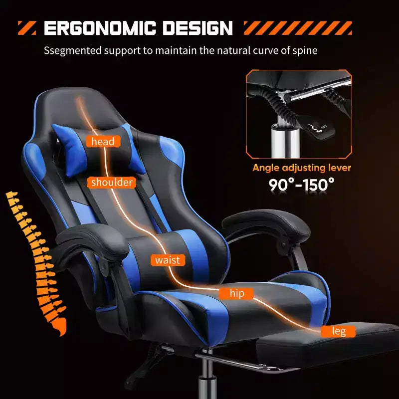 TUYOHW Sedia in Ecopelle con Rotelle e Poggiapiedi, Supporto Lombare, Braccioli Fissi, Sedia da Gaming per Ufficio