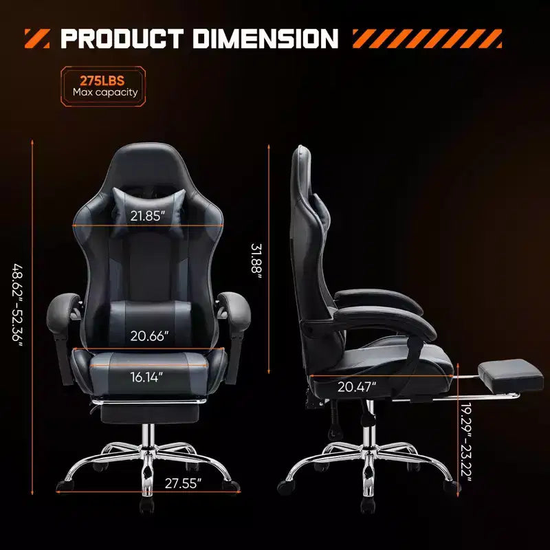 TUYOHW Sedia in Ecopelle con Rotelle e Poggiapiedi, Supporto Lombare, Braccioli Fissi, Sedia da Gaming per Ufficio