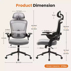 Chaise de bureau à roulettes TUYOHW en maille croisée, chaise de bureau avec support lombaire et appui-tête réglables, chaise de gaming avec accoudoirs relevables souples pour le bureau