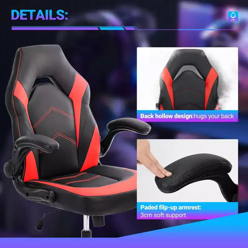Sedia Girevole TUYOHW in Pelle Sintetica con Ruote e Schienale a Croce, Sedia da Ufficio con Schienale a S, Sedia da Gaming per Ufficio