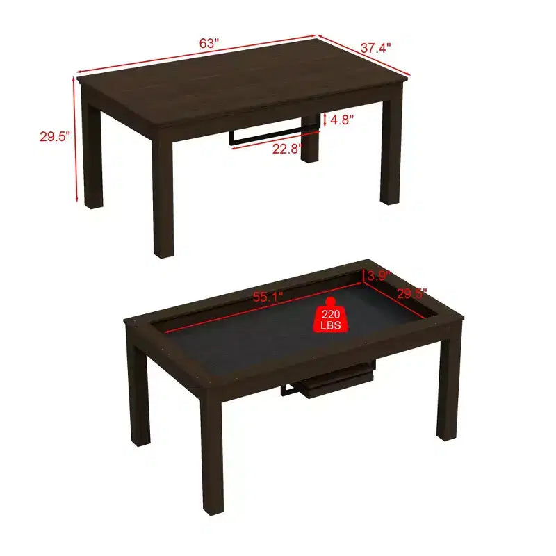 Famapy Table à Manger Multifonctionnelle en Noyer Table Convertible Station de Jeu de Société, de Repas et de Bureau