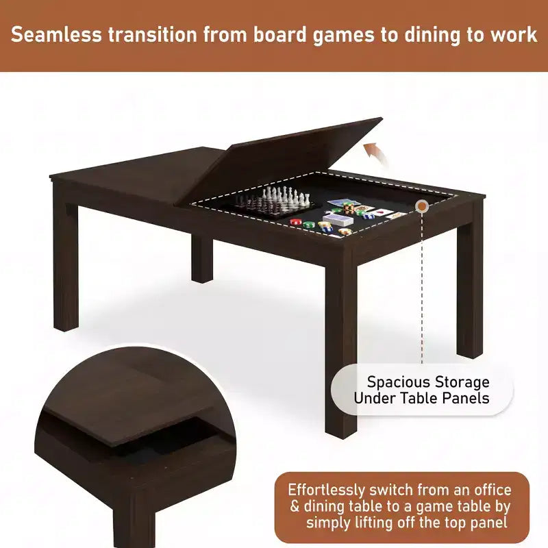 Famapy Table à Manger Multifonctionnelle en Noyer Table Convertible Station de Jeu de Société, de Repas et de Bureau