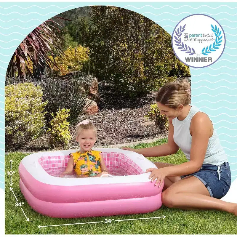 Jasonwell Piscine Gonflable pour Bébé 86 x 25 cm pour Tout-petits 1-3 Ans, Fond Souple, Poignées et Drain, Baignoire Gonflable et Piscine à Balles, Jouet d'été Extérieur, Rose