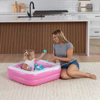 Jasonwell Piscine Gonflable pour Bébé 86 x 25 cm pour Tout-petits 1-3 Ans, Fond Souple, Poignées et Drain, Baignoire Gonflable et Piscine à Balles, Jouet d'été Extérieur, Rose