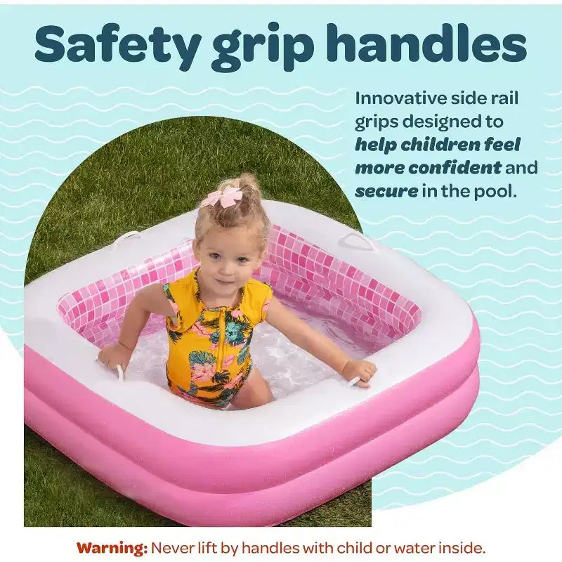 Jasonwell Piscine Gonflable pour Bébé 86 x 25 cm pour Tout-petits 1-3 Ans, Fond Souple, Poignées et Drain, Baignoire Gonflable et Piscine à Balles, Jouet d'été Extérieur, Rose
