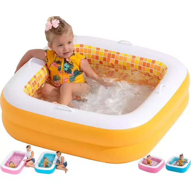 Jasonwell 34x10 Baby & Toddler Pool with Cushioned Floor, Handles & Drain, Inflatable Bathtub & Ball Pit, Outdoor Gift for Ages 1-3, Orange