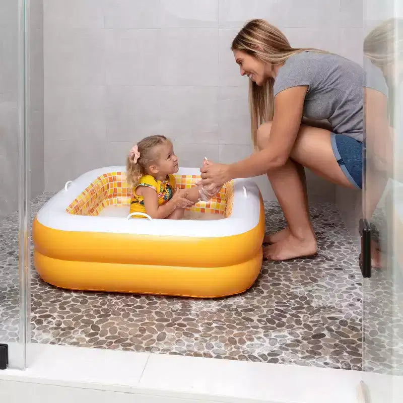 Piscine Jasonwell 86x25 cm pour bébés et tout-petits avec fond rembourré, poignées et drain, baignoire gonflable et piscine à balles, cadeau d'extérieur pour les 1-3 ans, orange