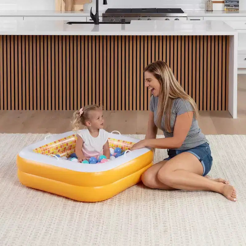 Piscine Jasonwell 86x25 cm pour bébés et tout-petits avec fond rembourré, poignées et drain, baignoire gonflable et piscine à balles, cadeau d'extérieur pour les 1-3 ans, orange