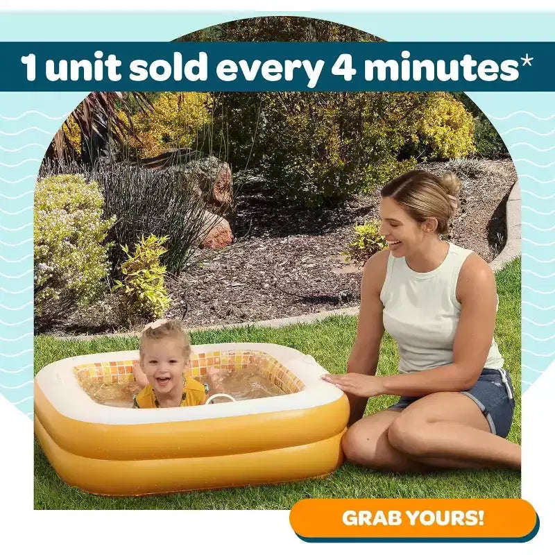 Piscine Jasonwell 86x25 cm pour bébés et tout-petits avec fond rembourré, poignées et drain, baignoire gonflable et piscine à balles, cadeau d'extérieur pour les 1-3 ans, orange