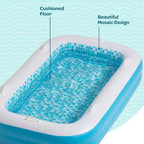 Jasonwell Piscine Gonflable 2 en 1 pour Enfants 65x39x10, Fond Coussiné Doux, Poignées, Vidange, Piscine Rectangulaire Peu Profonde pour Enfants de 2 ans et plus, Bleu Été