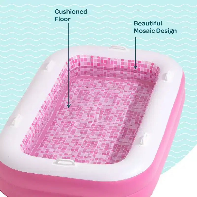 Piscine gonflable pour enfants 2-en-1 Jasonwell 65x39x10, fond rembourré doux, poignées, vidange, piscine rectangulaire peu profonde pour enfants de 2 ans et plus, rose ludique