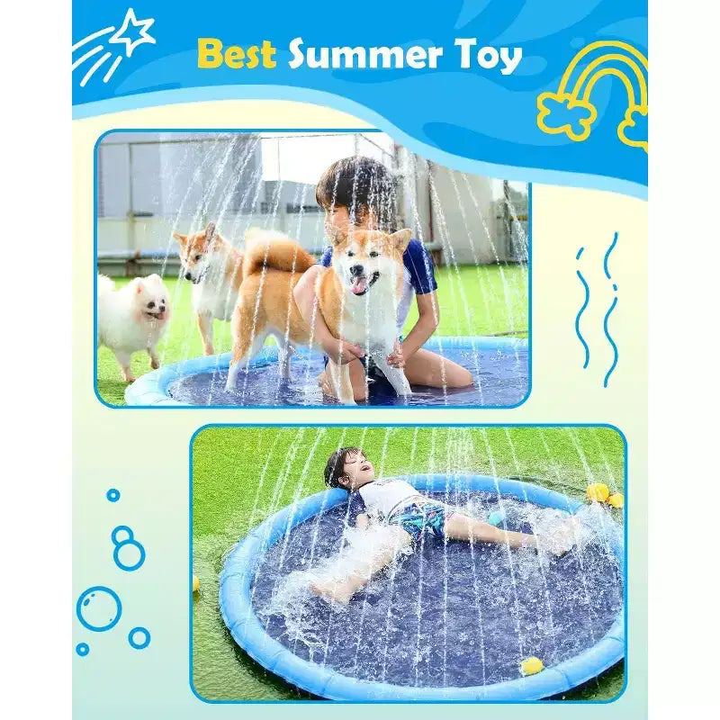 Tapis de jeu aquatique antidérapant Jasonwell Splash Pad pour chiens et enfants, pour grands chiens, jouet d'arrosage extérieur durable, 170 cm, bleu