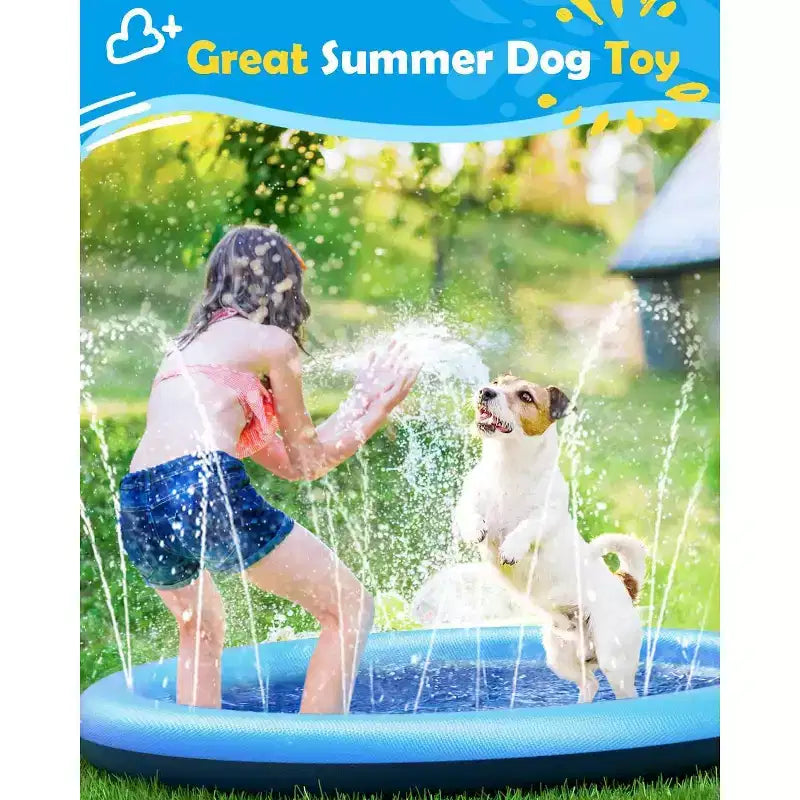 Jasonwell Tapis d'éveil aquatique pour chiens et enfants, Piscine antidérapante pour grands chiens, Tapis de jeu d'extérieur durable de 130 cm, Jouet d'arrosage d'été, Bleu