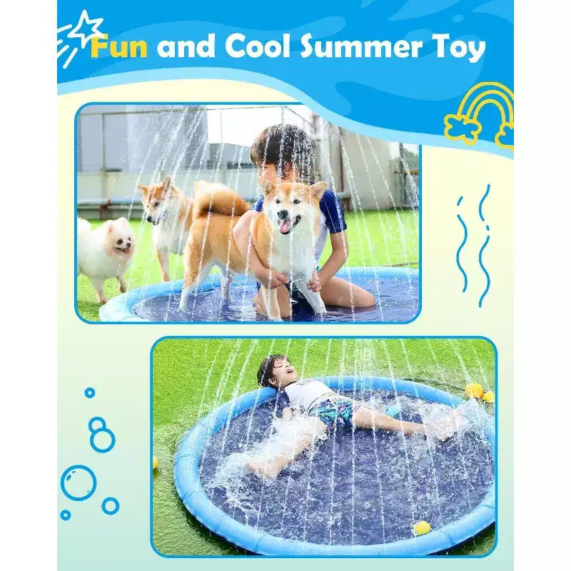 Jasonwell Tapis d'éveil aquatique pour chiens et enfants, Piscine antidérapante pour grands chiens, Tapis de jeu d'extérieur durable de 130 cm, Jouet d'arrosage d'été, Bleu