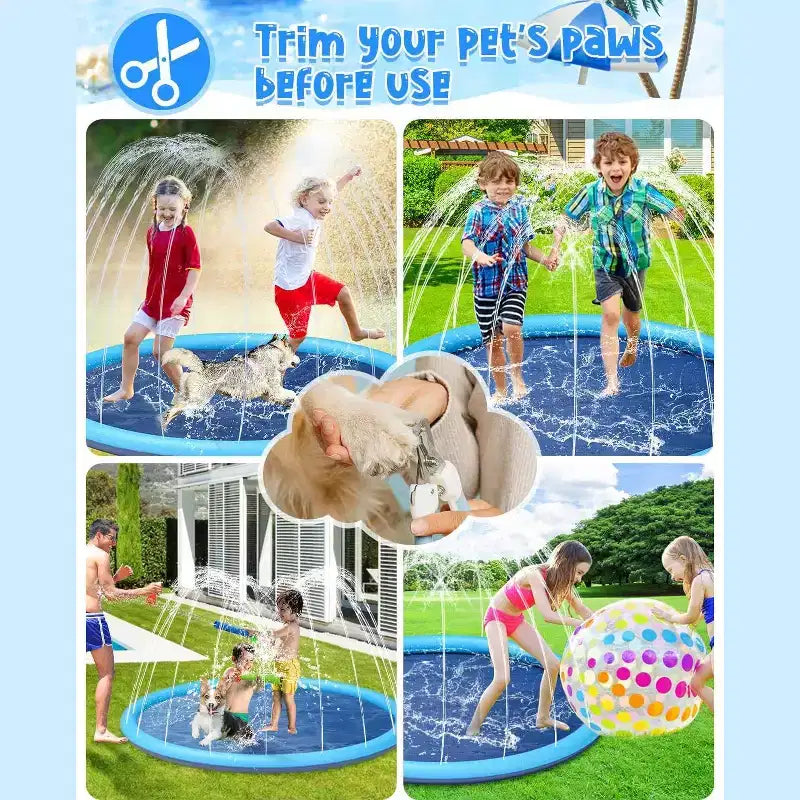 Jasonwell Tapis de Jeu Aquatique Antidérapant pour Enfants et Chiens, Piscine Gonflable de 77 Po avec Jet d'Eau, Jouet d'Eau Extérieur pour Enfants et Animaux de Compagnie, Bleu