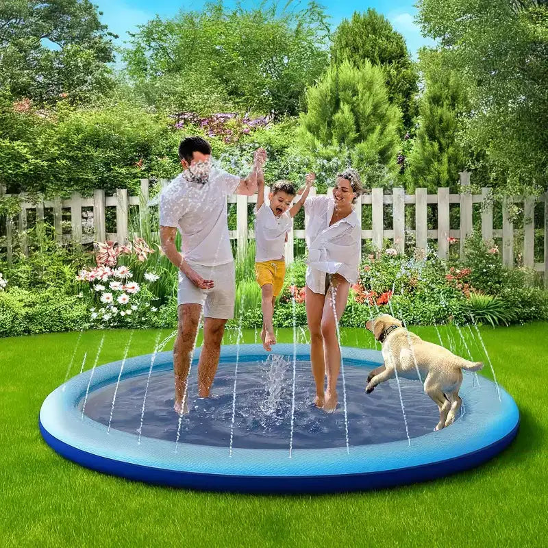 Jasonwell Tapis de jeux aquatique antidérapant pour enfants et chiens, piscine avec arroseur épaissie de 87 pouces, jouet d'eau extérieur pour enfants et animaux domestiques, bleu