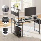 Bureau de jeu KOLIGEY, Bureau d'ordinateur en L avec lumières LED, support d'écran, prises de courant et tiroir de rangement