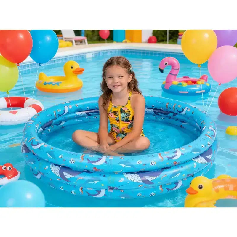 Jasonwell Piscine gonflable pour enfants de 122 x 30 cm, piscine ronde avec fond rembourré et jouets pour balles pour les 2-5 ans, bleue