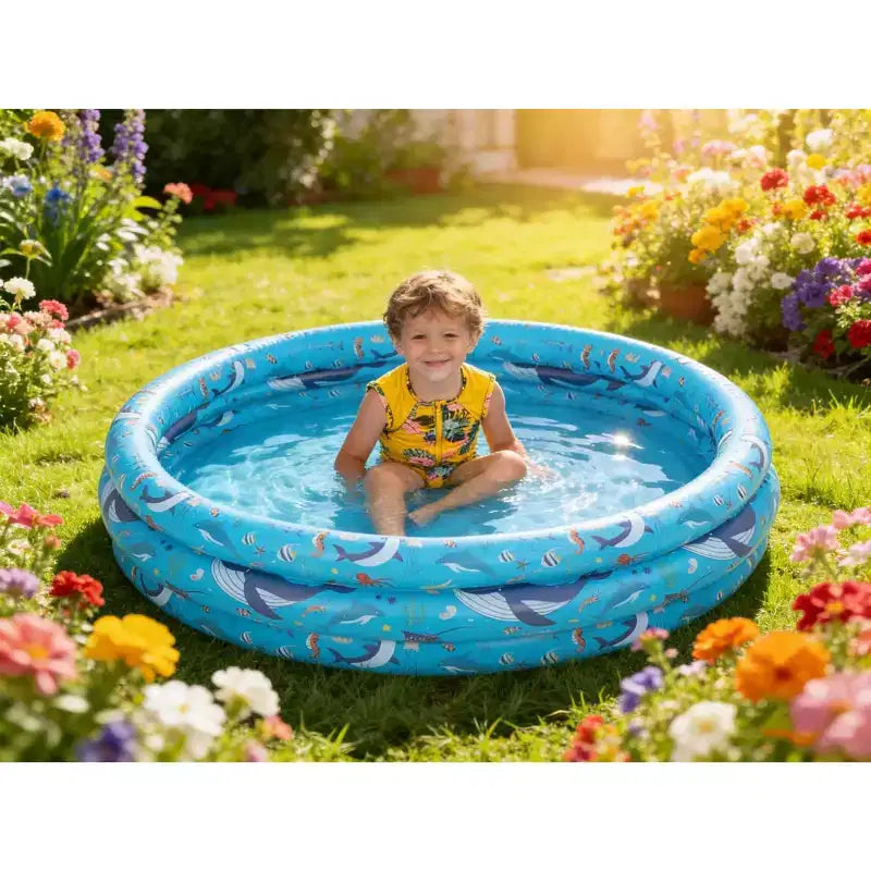 Jasonwell Piscine gonflable pour enfants de 122 x 30 cm, piscine ronde avec fond rembourré et jouets pour balles pour les 2-5 ans, bleue