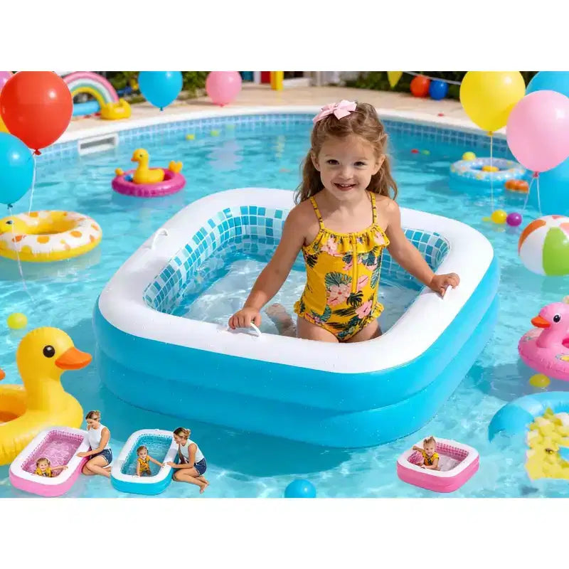 Jasonwell 34x10 Inflatable Baby Pool for Toddlers 1-3, Soft Floor, Handles & Drain, Blow-up Bathtub & Ball Pit, Outdoor Summer Toy for Boys