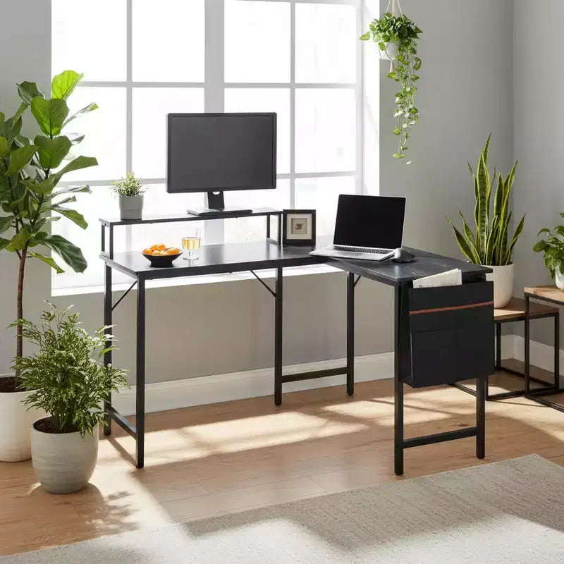 Bureau d'angle réversible FurnitureR avec lumières LED, table d'écriture/de jeu de 123,9 cm avec étagère, bureau d'ordinateur d'angle pour bureau à domicile avec sac de rangement
