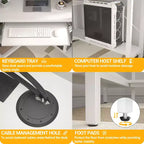 Bureau d'angle informatique Besiost avec huche, bureau de jeu avec tiroir clavier pour bureau à domicile