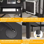 Bureau d'angle informatique Besiost avec huche, bureau de jeu avec tiroir clavier pour bureau à domicile