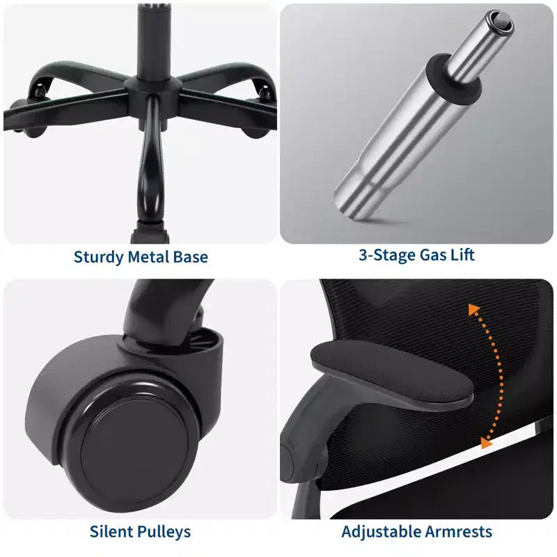 Sedia da ufficio Garvee con supporto lombare e poggiatesta regolabili, braccioli ribaltabili, sedia girevole ergonomica nera con schienale alto per ufficio domestico, gaming, nero