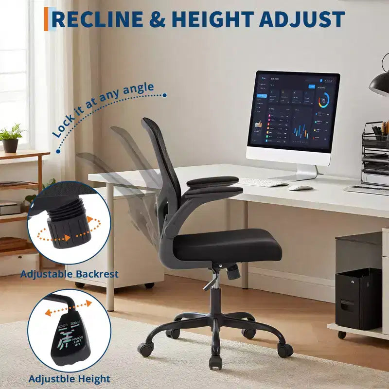 Sedia da ufficio Garvee con supporto lombare e poggiatesta regolabili, braccioli ribaltabili, sedia girevole ergonomica nera con schienale alto per ufficio domestico, gaming, nero