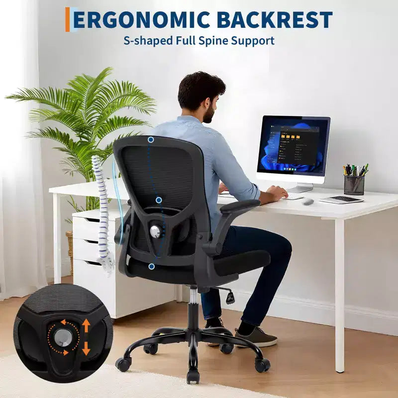 Sedia da ufficio Garvee con supporto lombare e poggiatesta regolabili, braccioli ribaltabili, sedia girevole ergonomica nera con schienale alto per ufficio domestico, gaming, nero
