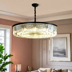 Lampadario moderno nero rotondo regolabile in cristallo