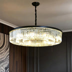 Lampadario moderno nero rotondo regolabile in cristallo