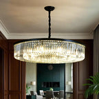 Lampadario moderno nero rotondo regolabile in cristallo