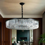 Lampadario moderno nero rotondo regolabile in cristallo